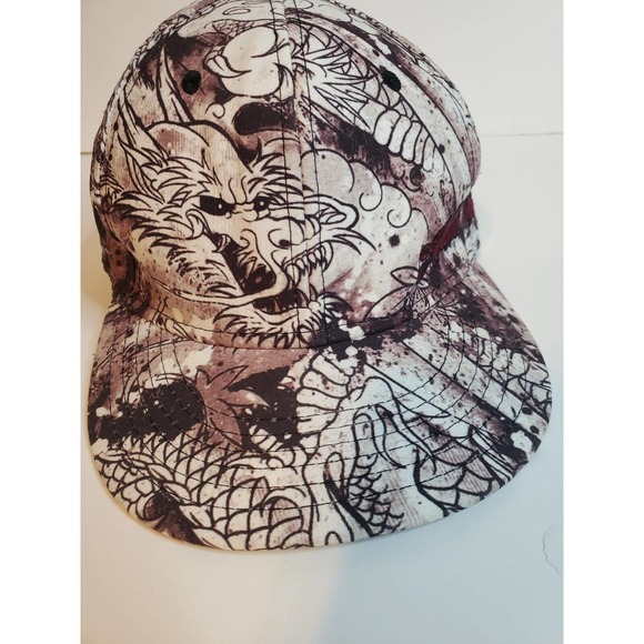 Miami Ink Tattoo Company Stretch Fitted Hat Cap Embroidered dragon M b&w - Picture 1 of 4